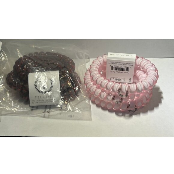 TELETIES Spiral Hair Coils Ponytail Tie Tortoise Pink Water Resistant No Crease - Picture 4 of 9